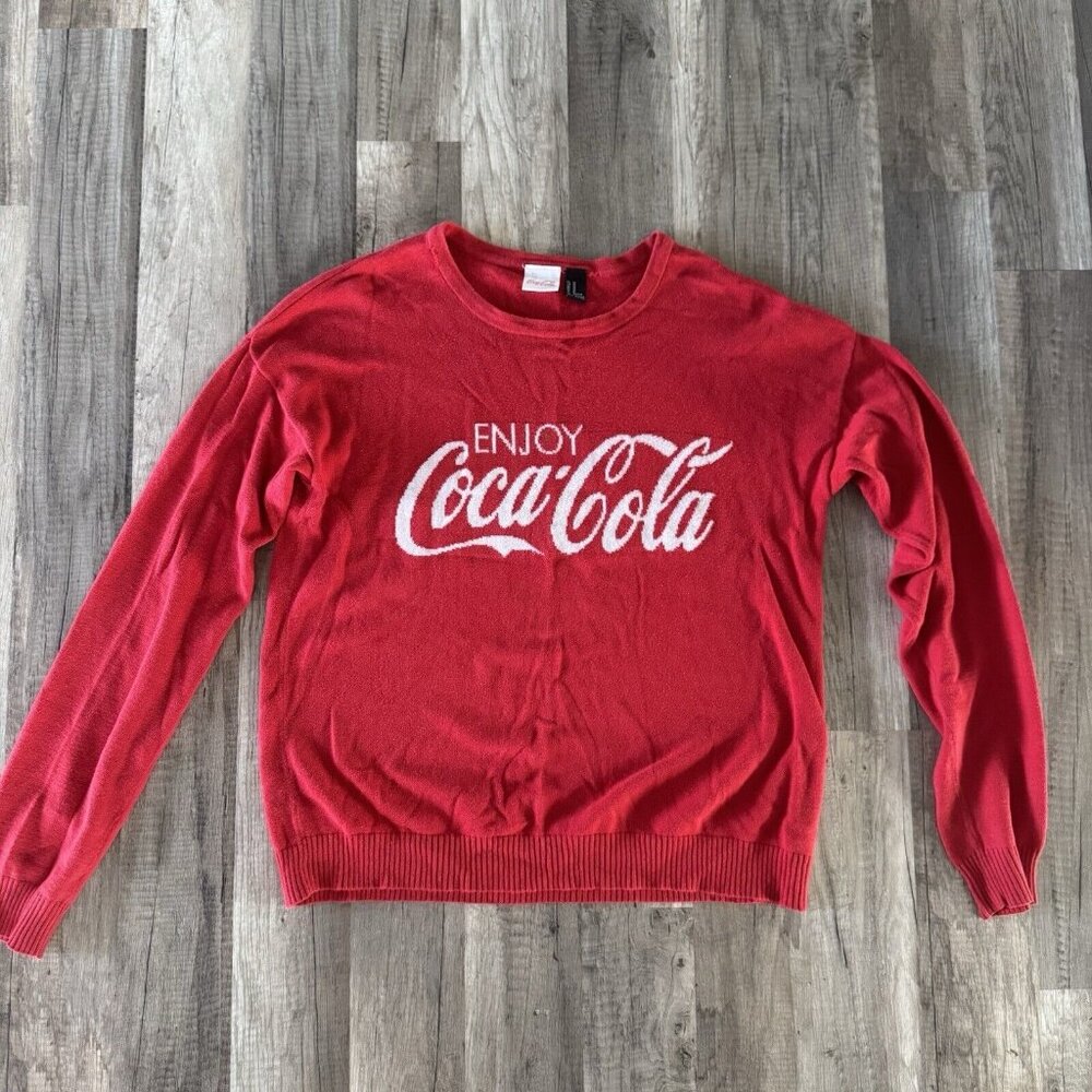 Coca Cola Sweater Size M Red Long Sleeve Pullover Cotton Soft